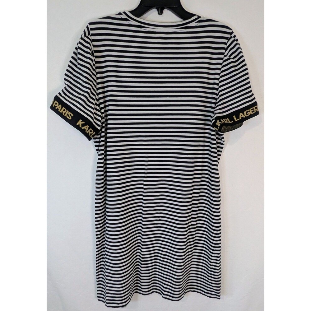 Karl Lagerfeld Paris Striped T-Shirt Dress XL Black White Gold Button Nautical